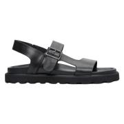 Heren Zwarte Leren Sandalen met Gesp Er00113324 Estro , Black , Heren