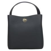 Luxe Zwarte Leren Handtas Estro , Black , Dames