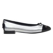 Dames Zilver & Zwart Leren Ballet Flats met Metallic Glans Er00114174 ...