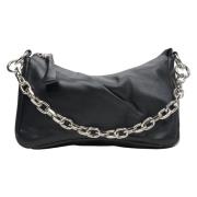 Dames Zwarte Ketting Schouder Baguette Tas gemaakt van Echt Leer Er001...