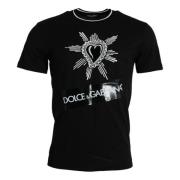 Zwart Sacred Heart Crew Neck T-shirt Dolce & Gabbana , Black , Heren