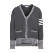 Icon Intarsia V Neck Cardigan Thom Browne , Gray , Heren