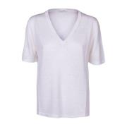 Linnen V-hals T-shirt voor vrouwen Kangra , White , Dames