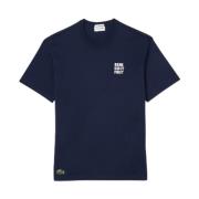 Katoenen Piqué T-shirt met Achter Slogan Lacoste , Blue , Heren