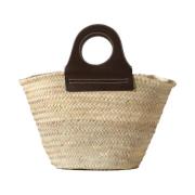 Natuurlijke Bast Tote Tas met Leer Hereu , Beige , Dames