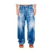Loszittende Verfspatten Jeans Blauw Dsquared2 , Blue , Heren