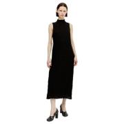 Ruched Weave High Neck Midi Dress Song for the Mute , Black , Dames