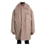 Roze Shearling Lange Jas Dolce & Gabbana , Beige , Heren