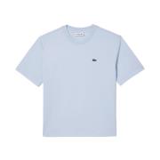 Luxe Organisch Katoenen T-Shirt Lacoste , Blue , Dames