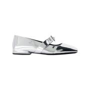 Leather flats Versace , Gray , Dames