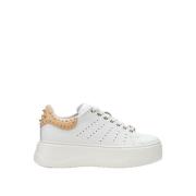 Witte/Karamel Leren Sneakers met Gouden Studs Cult , White , Dames