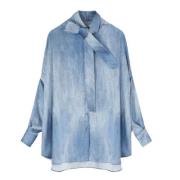 Blauwe zijden ombre blouse met strikdetail Ermanno Scervino , Blue , D...