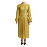 Gele Kristal Mesh Geplooide Maxi Jurk Dolce & Gabbana , Yellow , Dames