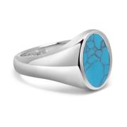 Men's Sterling Silver Oval Signet Ring with Turquoise Nialaya , Gray ,...