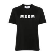 Zwart Logo Print Crew Neck T-shirt Msgm , Black , Dames
