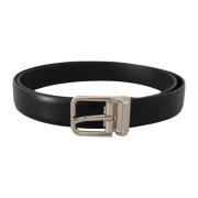 Zilveren Logo Gesp Leren Riem Dolce & Gabbana , Black , Heren