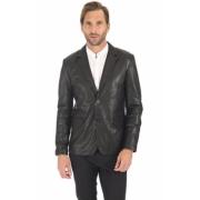 Zwarte Leren Heren Blazer Eco-Vriendelijk La Canadienne , Black , Here...