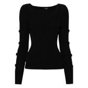 Zwarte Geribbelde Slim Fit Sweatshirt Twinset , Black , Dames
