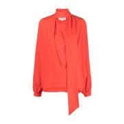 Rode Zijden V-Hals Shirt met Sjaal Victoria Beckham , Red , Dames