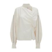 Asymmetrische Katoenen Trui met Strik Victoria Beckham , Beige , Dames