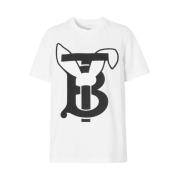 Katoenen T-shirt met Brand Print Burberry , White , Dames