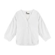 V-hals Drape Mouw Shirt 8PM , White , Dames