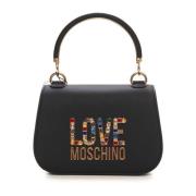 Stijlvolle Kleine Tas met Strass Logo Love Moschino , Black , Dames