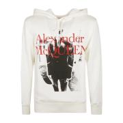 Logo Hoodie Sweatshirt Ribbed Trims Alexander McQueen , White , Heren