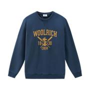 Blauwe Logo Print Crew Neck Sweater Woolrich , Blue , Heren
