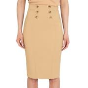 Hoge Taille Kameel Crêpe Stretch Rok Elisabetta Franchi , Brown , Dame...