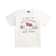 Geborduurd Crew Neck T-shirt Ralph Lauren , White , Dames