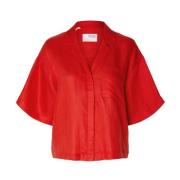 Boxy Revers Linnen Overhemd - Flame Scarlet Selected Femme , Red , Dam...