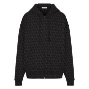 Logo Print Zip-Up Hoodie Valentino Garavani , Black , Heren