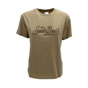 Stijlvolle Ivory T-shirt met Strass Schrift MC2 Saint Barth , Beige , ...