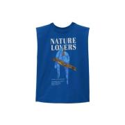 Blauwe Natuurliefhebbers Schouderkussen T-shirt Farm Rio , Blue , Dame...