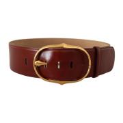 Maroon Leren Riem met Gouden Gesp Dolce & Gabbana , Brown , Dames