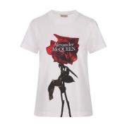 Shadow Rose Print Crew-neck T-shirt Alexander McQueen , White , Dames