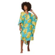 Lange Bloemenprint Kaftan met V-Hals Fisico , Multicolor , Dames