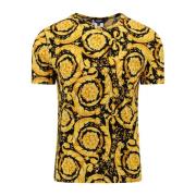 Barocco Print Katoenen T-Shirt Versace , Yellow , Heren