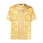 Barocco Print Zijden Shirt Versace , Beige , Heren