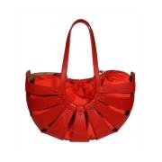 Rode Leren Panel Tas Trekkoordsluiting Bottega Veneta , Red , Dames