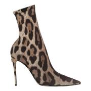 Leopard-Print Stretch Fabric Boot Dolce & Gabbana , Brown , Dames