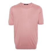 Zalmzijden T-shirt Geribbelde ronde hals Korte mouw Tagliatore , Pink ...