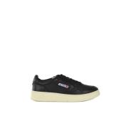 Zwarte Leren Sneakers Ronde Neus Vetersluiting Autry , Black , Heren