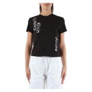 Katoen Logo Geborduurd T-shirt Calvin Klein Jeans , Black , Dames
