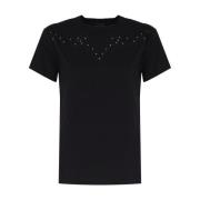 Zwarte Katoenen T-shirt Ronde Kraag Korte Mouwen Pinko , Black , Dames