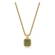 Gold Necklace with Green CZ Square Pendant Nialaya , Yellow , Heren