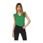 Frill V-Neck Korte Mouw T-Shirt Only , Green , Dames