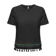 Korte Mouw Tassel Life Shirt Only , Black , Dames