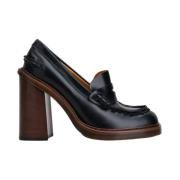 Zwarte Leren Loafer met Dikke Hak Tod's , Black , Dames